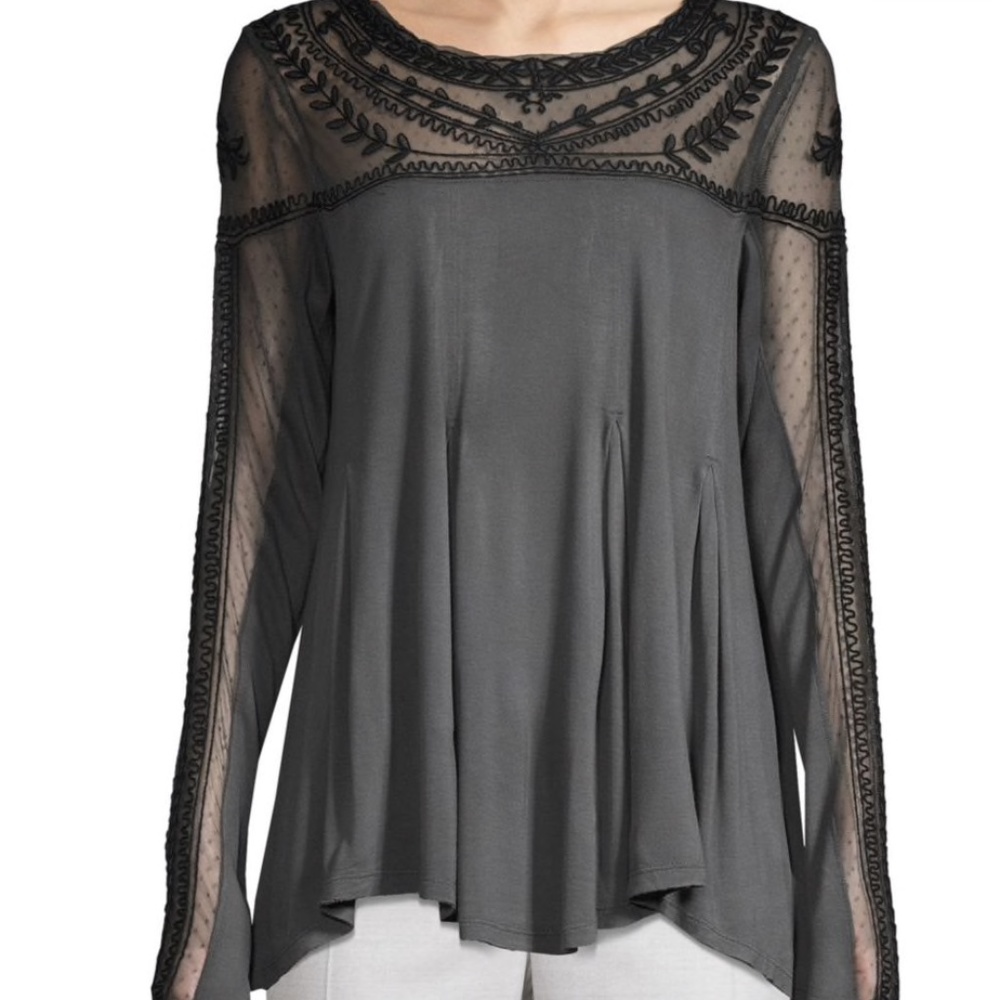 Free People Botanical Lace Long Sleeve Top Large